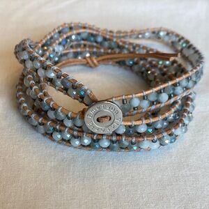 Victoria Emerson Beaded Wrap Bracelet in Pale Gray with Leather Cord
